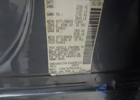 2015 Nissan Titan Pro-4X/S/Sl/Sv из США, поврежденный, VIN 1N6AA0EC7FN500850